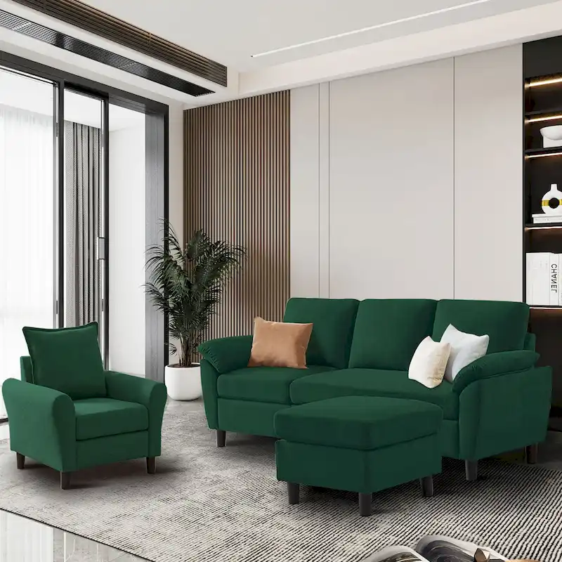 3-Piece Living Room Sectional Sofa Set with Chair and Ottoman