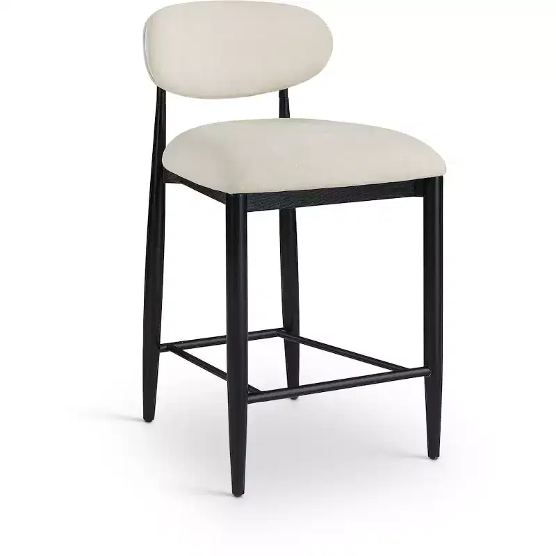 Counter Stool, Matte Black Iron Frame, Performance Fabric Upholstered, Stain Resistant, 27