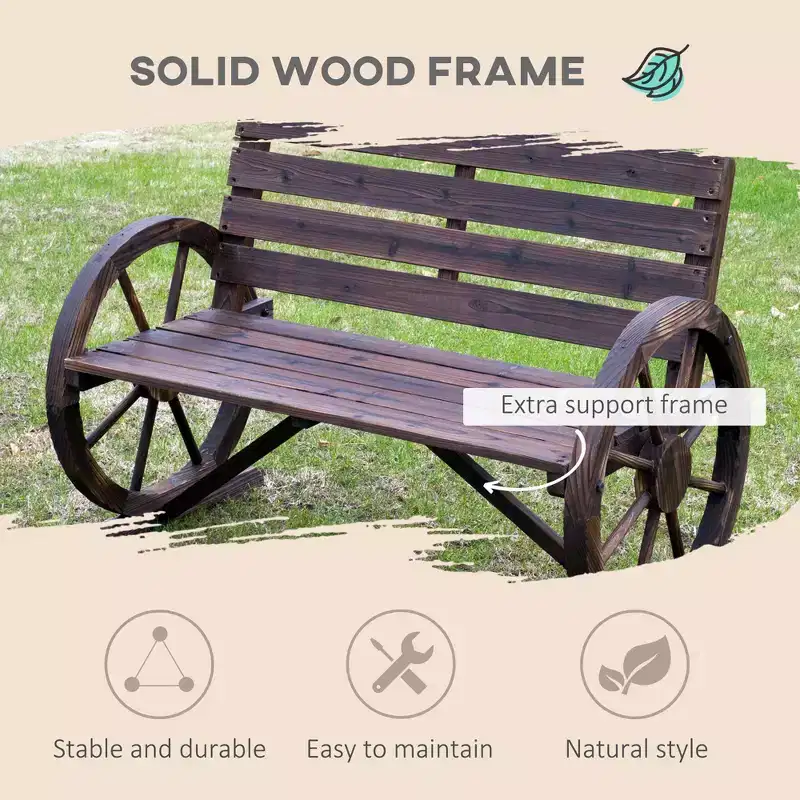 GDFStudio Ansel Patio Rustic Wooden Wagon Wheel Slatted Bench