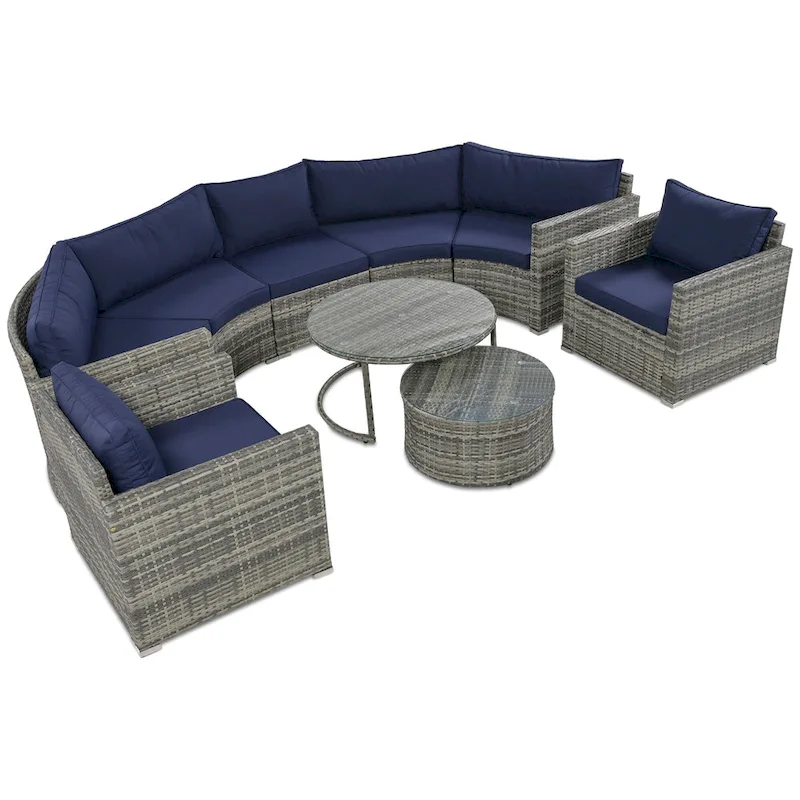 9-Piece Half-Moon Sectional Set with Nesting Table & Armchairs