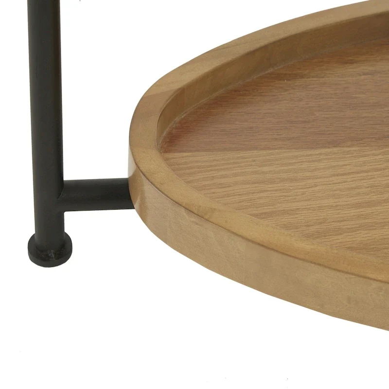 Oval Coffee Table with White Top and Natural Shelf