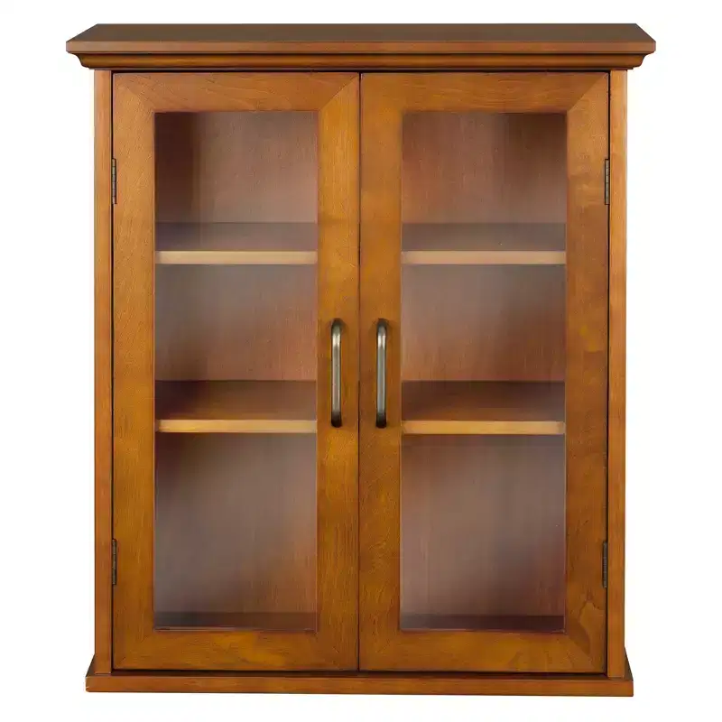 Teamson Home Avery 2-Door Wall Storage Cabinet with Adjustable Shelves, Antique Brass Handles