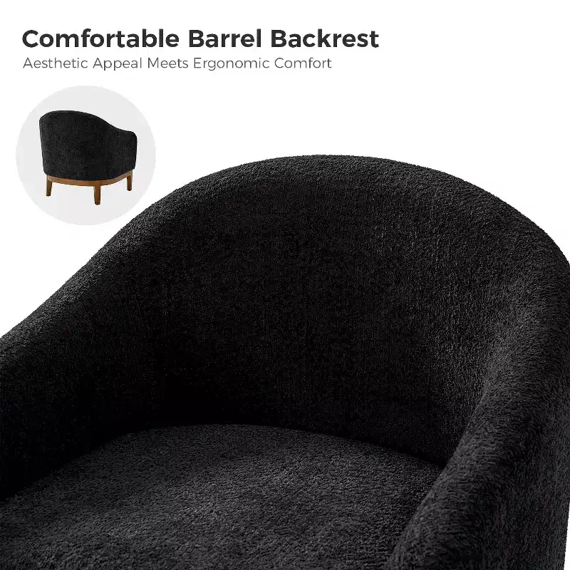 Boucle Barrel Armchair Set of 2 Solid Wood Legs High-Density Foam Dual-Sided Cushion