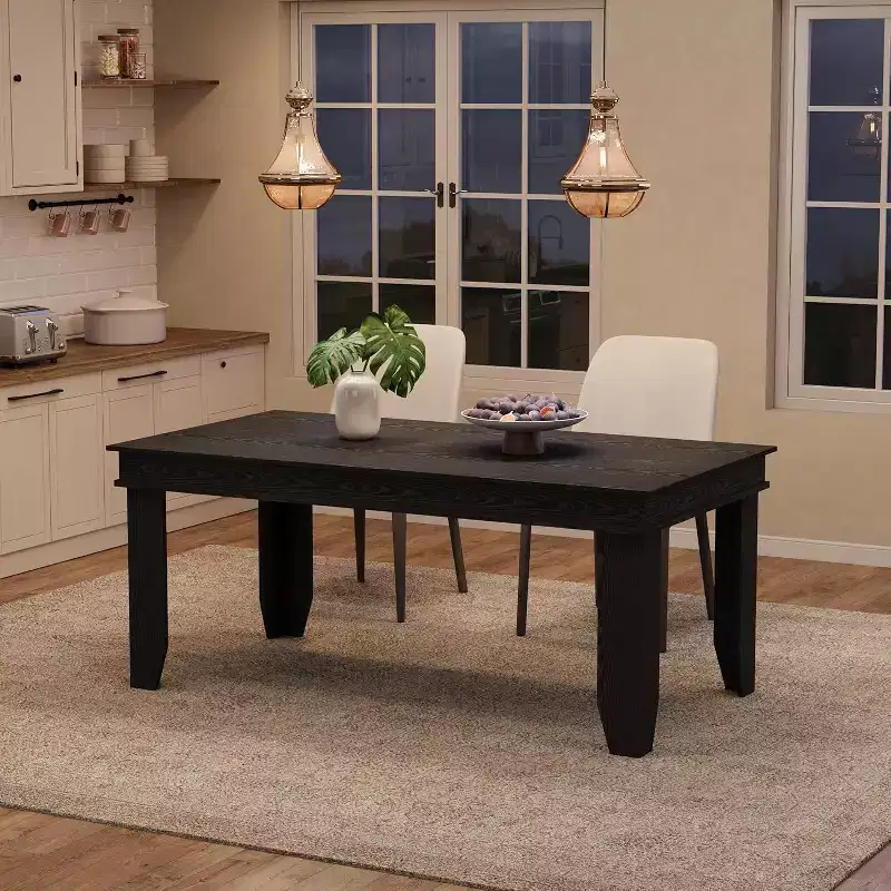 Farmhouse Dining Table for 4-6, 63 Inch Rectangular Kitchen Table Wooden Frame Brown Finish for Dining Room
