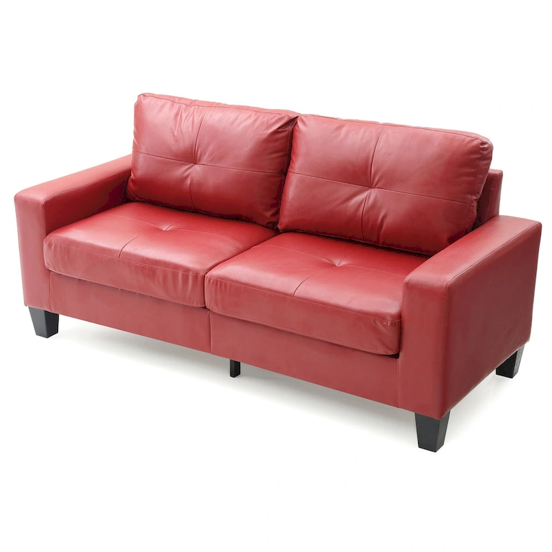 Newbury 71 in. W Flared Arm Faux Leather Straight Sofa - 32L x 71W x 36H