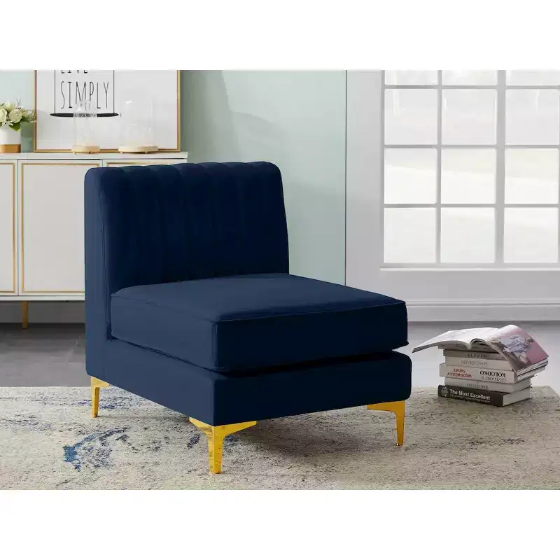 Meridian Furniture Alina Navy Velvet Armless Chair