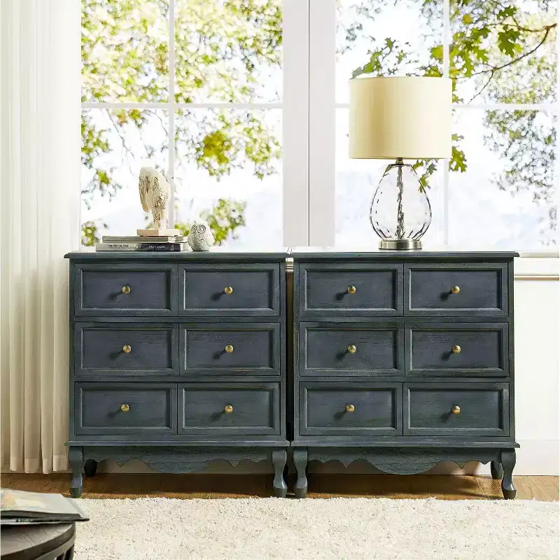 Set of 2 Galatea 32'' Traditional Solid Wood 3 - Drawer Accent Chest with Charging Station | HULALA HOME