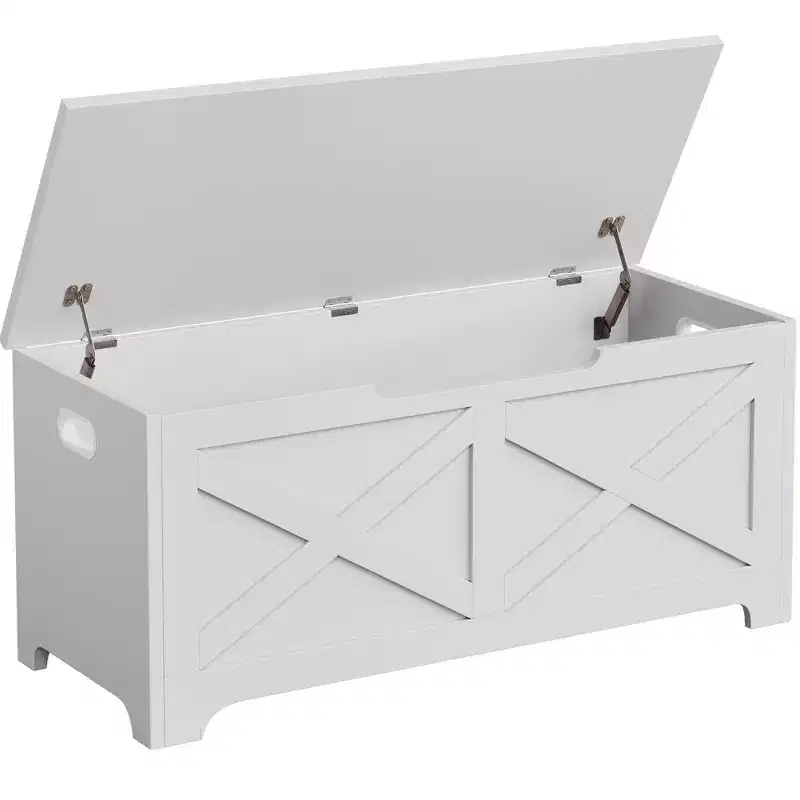 39.4 Storage Chest, Wooden Storage Bench with Safety Hinge, Easy Assembly, Farmhouse Style Large Toy Chest for Entryway, Living Room, Bedroom
