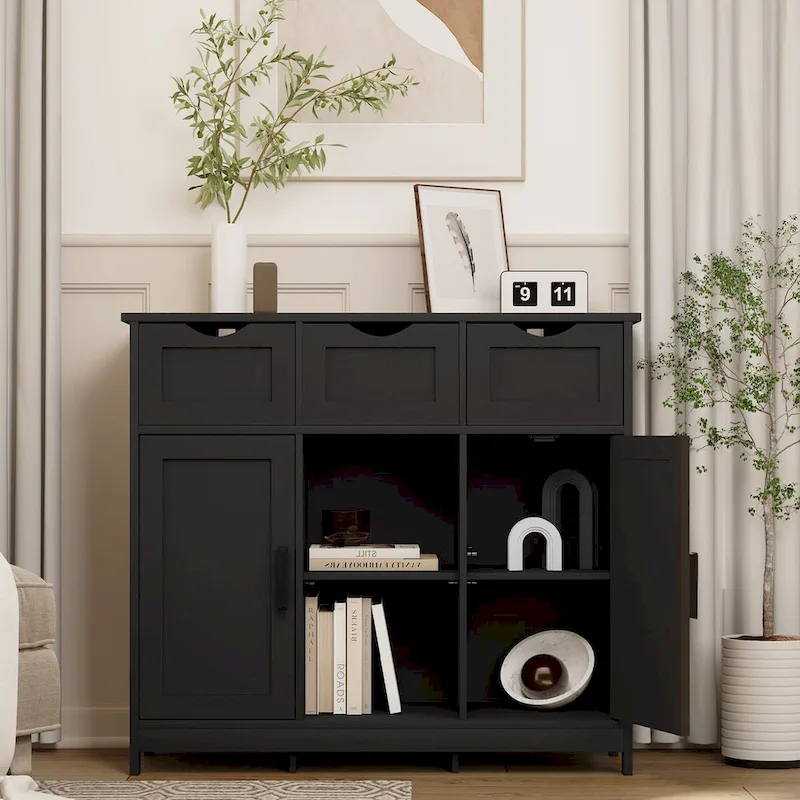 Storage Cabinet with 3 Drawers, 2 Doors and Adjustable Shelves