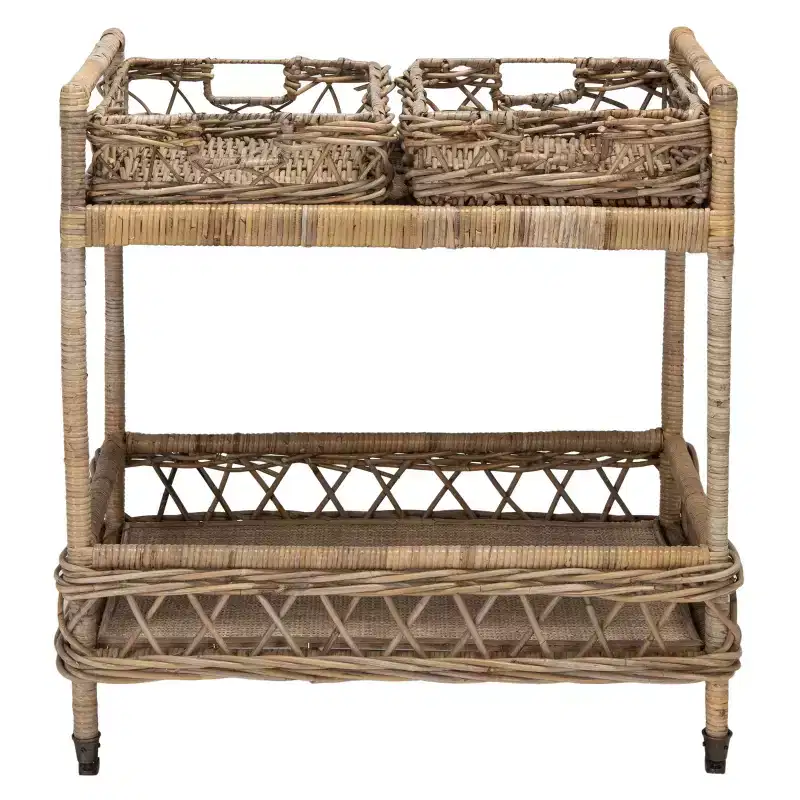 Ambrose 2 Tier Rattan Bar Cart - BCT6500A - Natural Unfinished - Safavieh