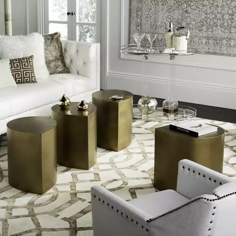 Contemporary Antique Brass Iron Coffee Table, Sculpted Design