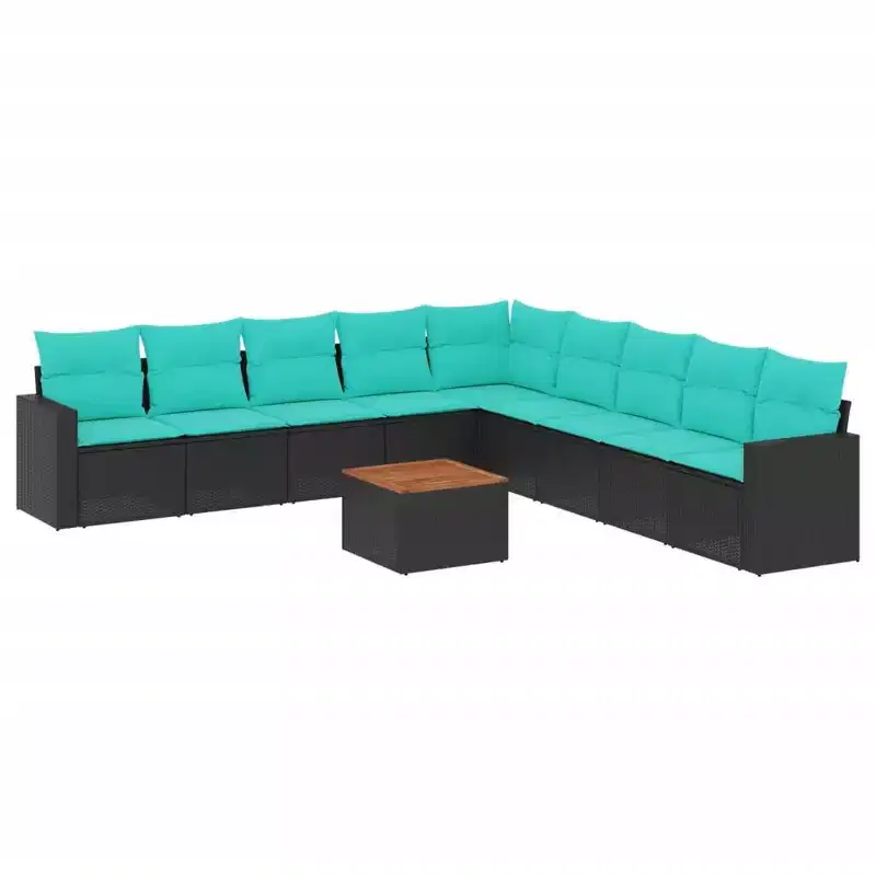 vidaXL 10 Piece Patio Sofa Set with Cushions Black Poly Rattan
