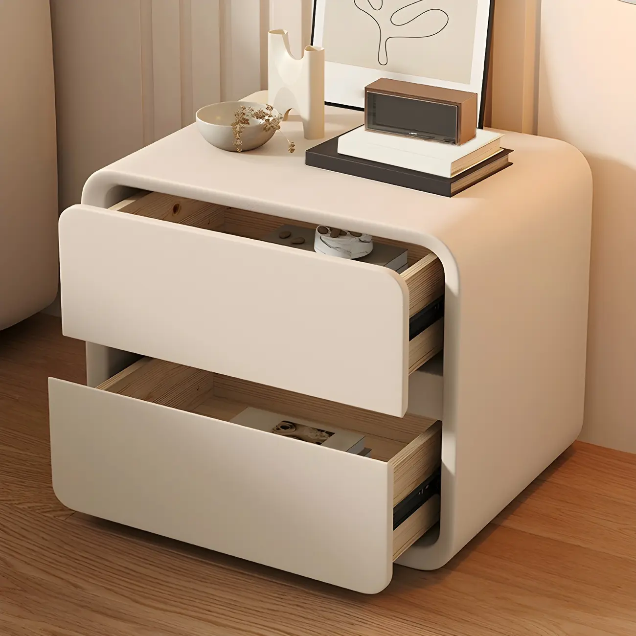 Scandinavian Wood Narrow Bedside Cabinet