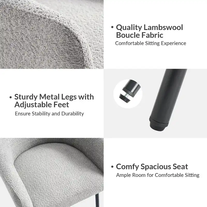 Amos Modern Boucle Dining Chair with Adjustment Feet Set of 2 by HULALA HOME