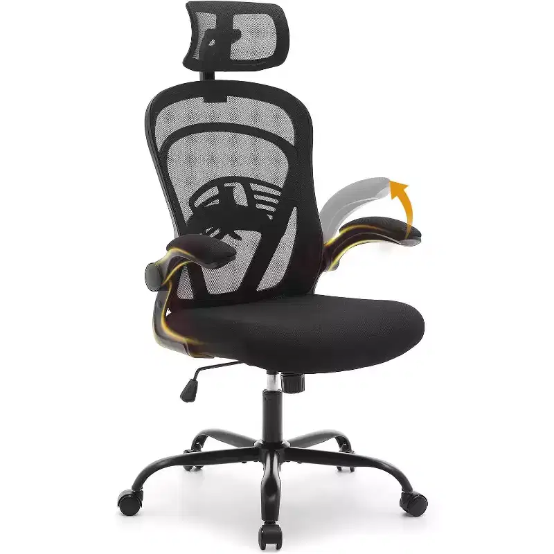 Acekool Ergonomic Office Chair with Flip-Up Armrests, Wide Mesh Seat, Lumbar Support, Computer Desk Chair for Bedroom Study