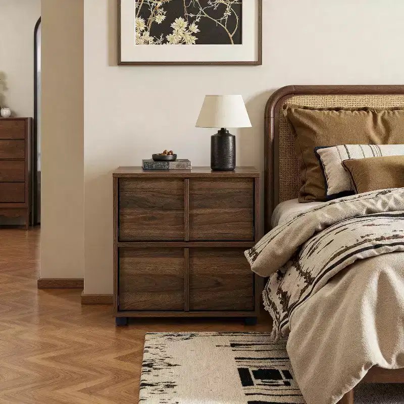 LuxenHome 21.65 Walnut Nightstand & End Table with Two-Drawer Storage in Durable Manufactured Wood Brown
