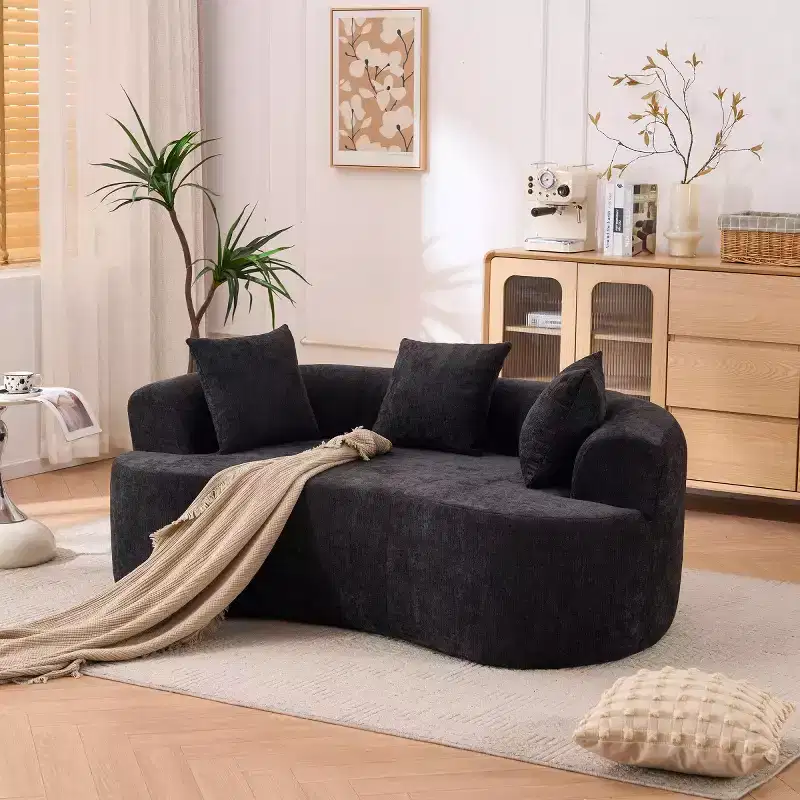 Modern Crescent-Shaped Sofa with Pillows, Chenille Deep-Seat Cloud Couch for Living Room or Bedroom, Apartment-Panipeachy