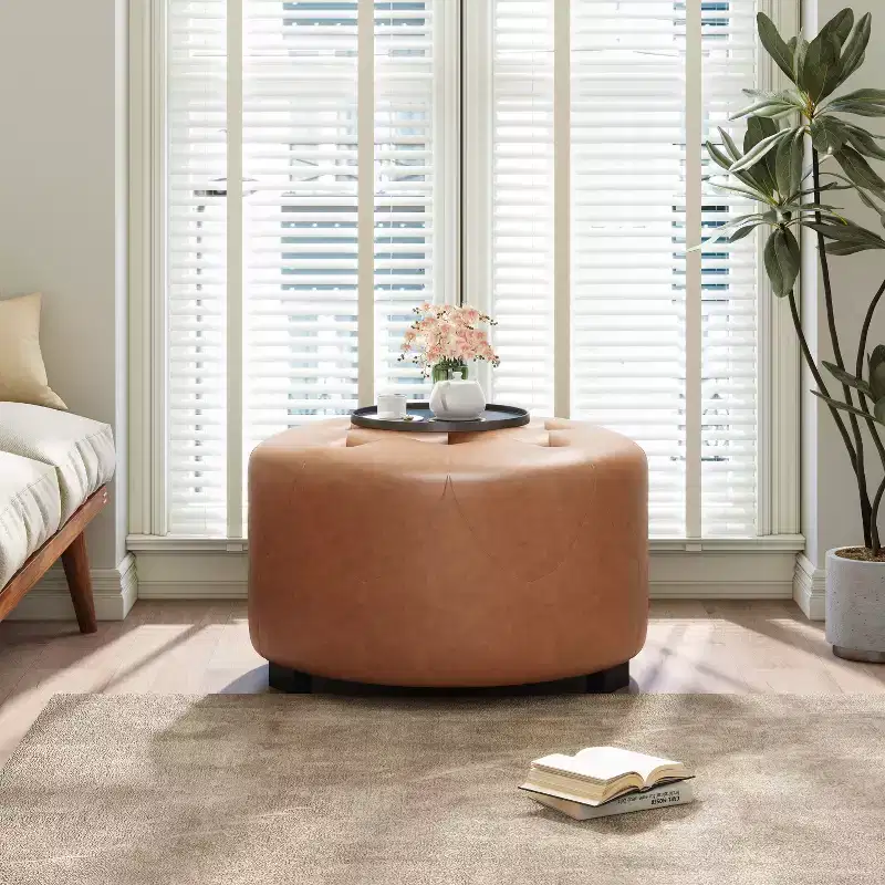 Christopher Knight Home Furina Modern Upholstered Button Tufted Round Ottoman