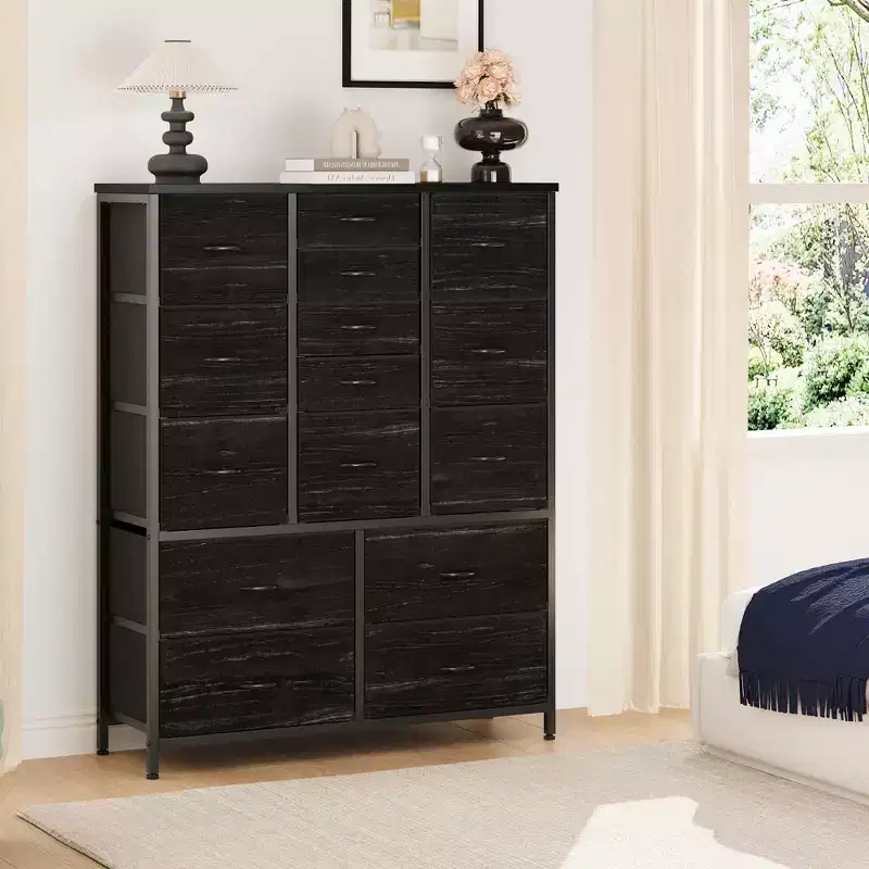 Tall Dresser for Bedroom with 15 Drawers, Chest of Drawers with Fabric Bins, Clothing Storage Organizer, Fabric Closet Dresser for Living Room