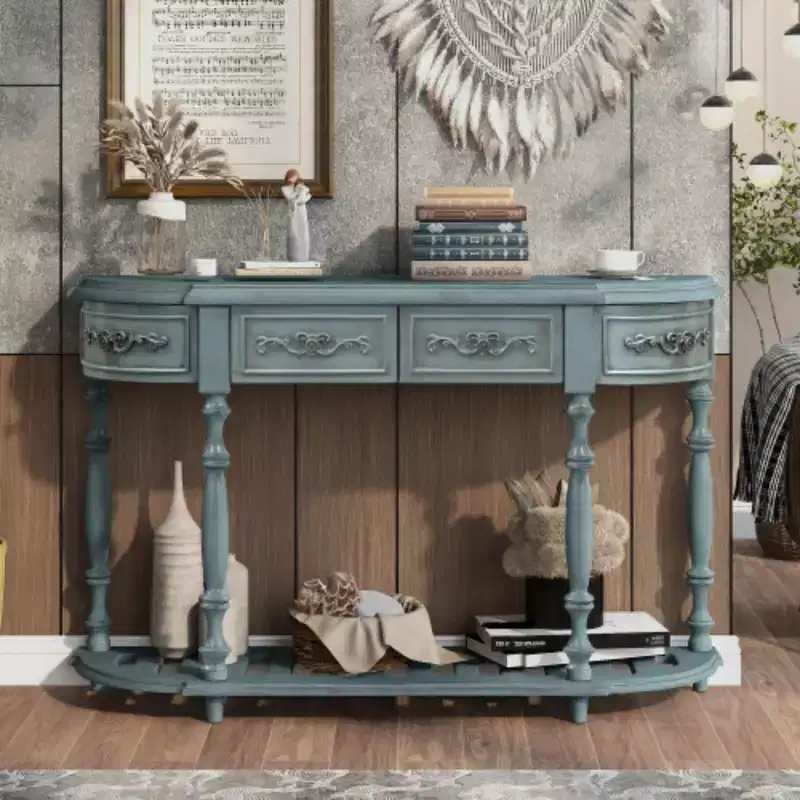 Versatile Curved Table: Modern Entryway, Living Room, 4 Drawers + Shelf