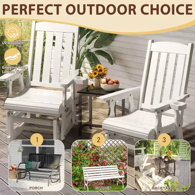 Karl Home | 32 in. Solid Wood Patio Glider Chair with Cup Holder