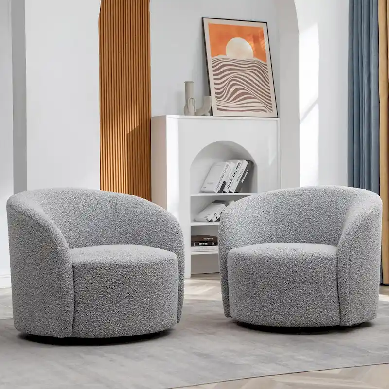 KINWELL 34 Wide Upholstered Swivel Accent Barrel Chair (Set of 2)