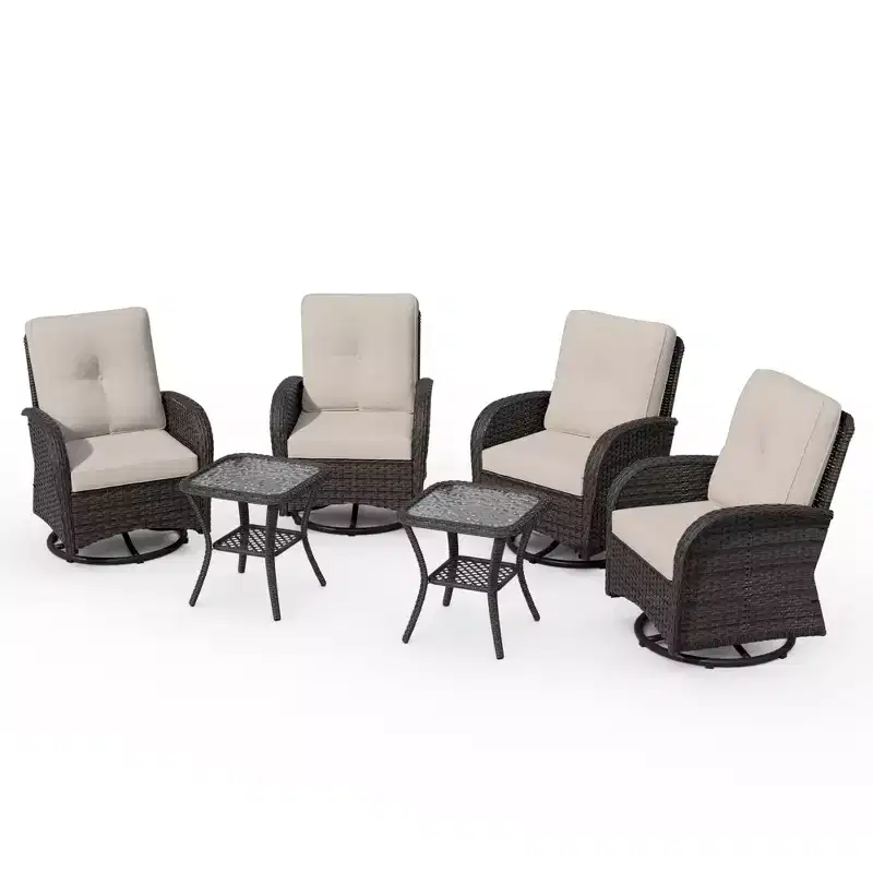 UPTIOT 6-Piece Wicker Swivel Outdoor Rocking Chairs Patio Conversation Set