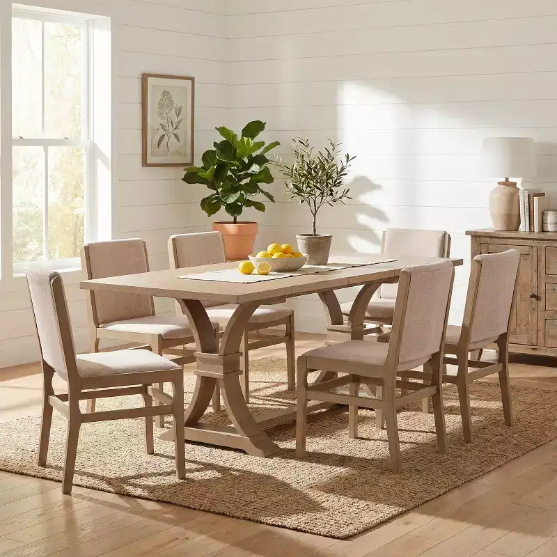 Christopher Knight Home Lyra 7 Piece Contemporary Rubberwood Upholstered Dining Set with Expandable Dining Table