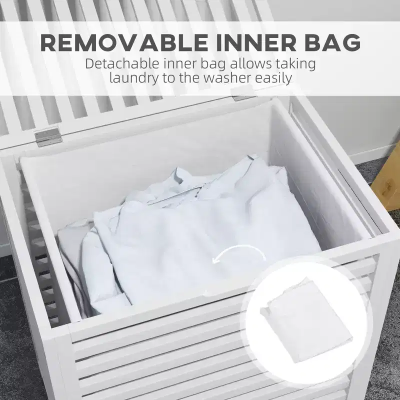 Bamboo Laundry Hamper with Lid & Removable Liner Bag – Coffee, 55L Capacity