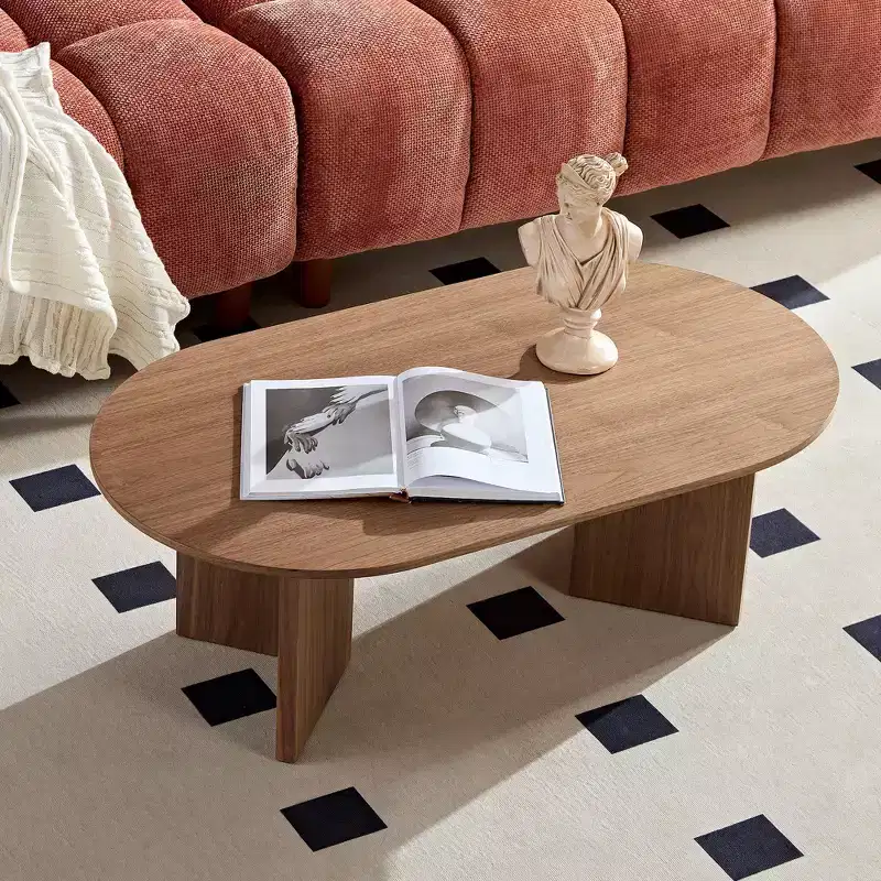 Okak 39L Modern Oval Coffee Table, Small Center Table with Sturdy Pedestal Base, Space-Saving Apartment Size for Living Room & Bedroom