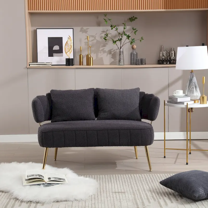 Modern Upholstered Armsofa Tufted Sofa with Metal Frame