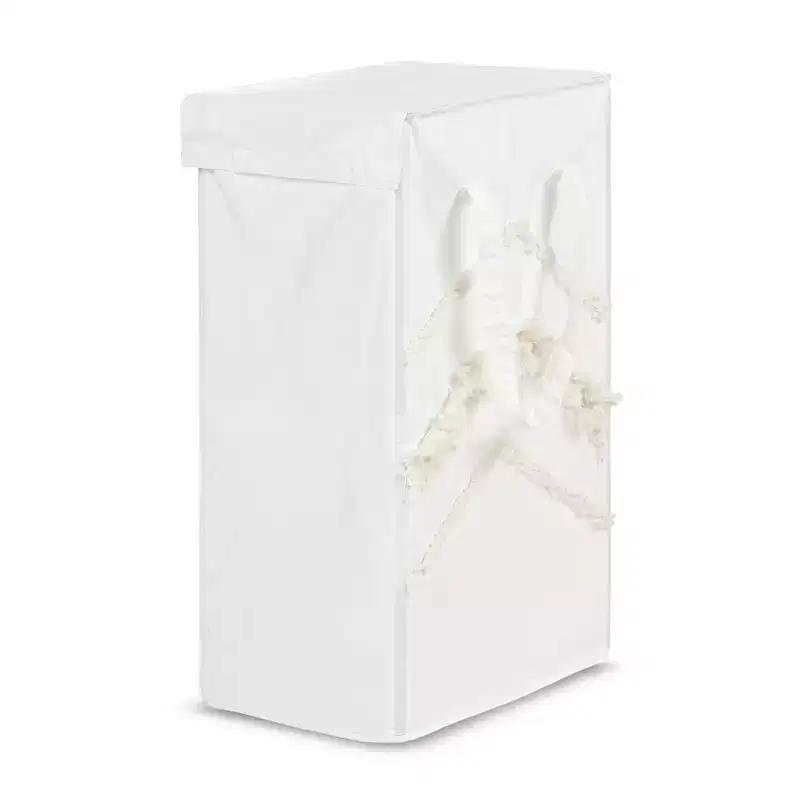 Foldable Laundry Hamper with Lid & Handles, Boho Fringe Canvas, 10 Gallon, Collapsible with Corner Rods, Ivory