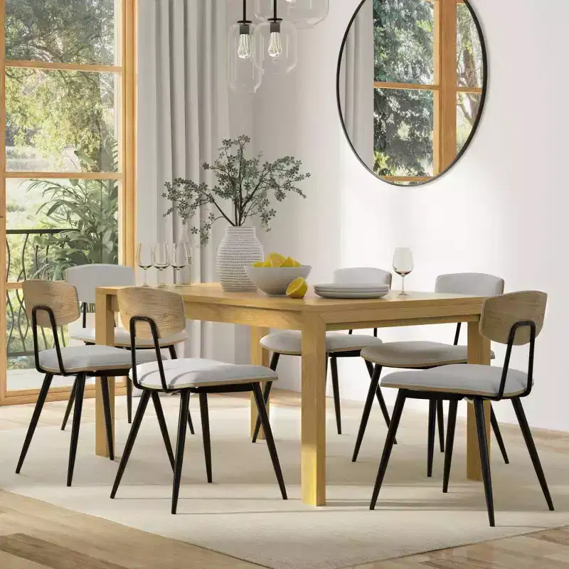 WyndenHall Saige Rectangle Dining Table Oak Veneer: Solid Wood, Seats 6, Straight Legs