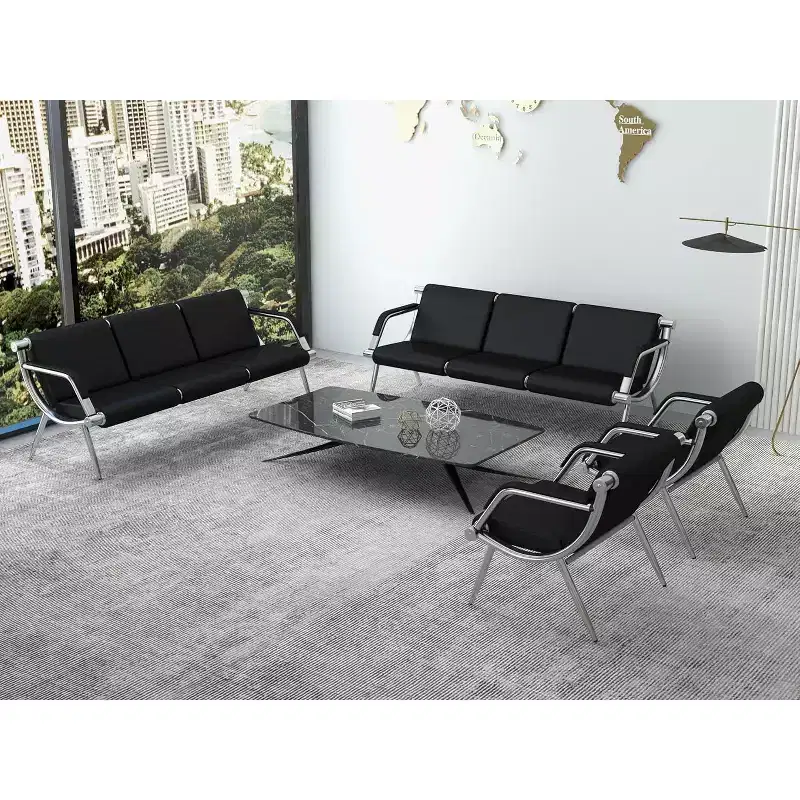 3-Seat Office Reception Waiting Room Chairs - Guest & Reception Chairs, Black