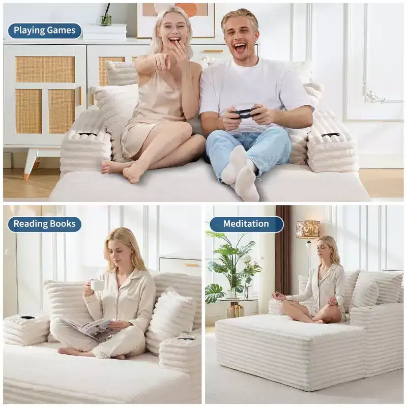 Corduroy Oversized Chaise Lounge Sleeper Sofa 64''L x 54''W