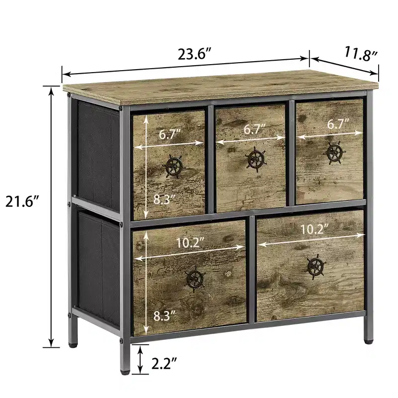 5-Drawer Wooden Top Dresser with Easy Pull Handle for Bedroom or Living Room, Gray