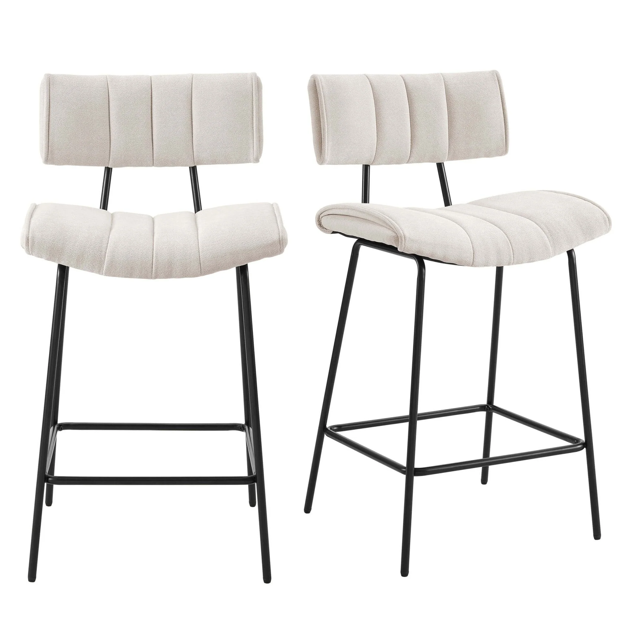 Contemporary Ivory Chenille Barstool with Sculptural Curved Back for Kitchen