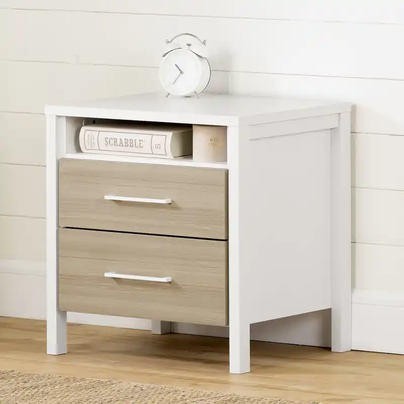 2-drawer Nightstand - White And Soft Elm