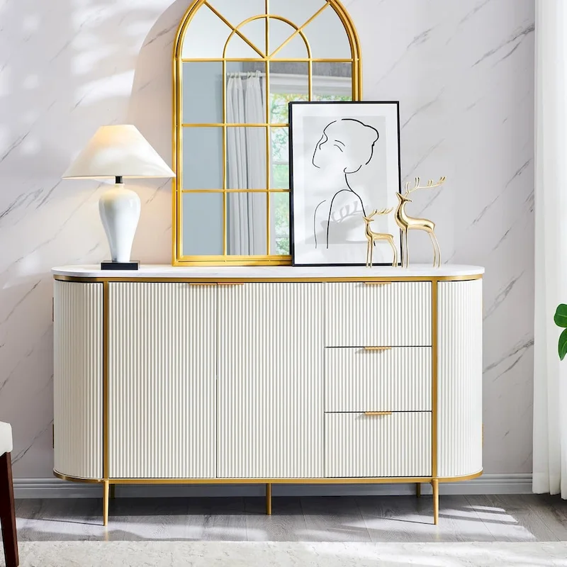 60 Modern Fluted Buffet Cabinet, Buffet Table, Coffee/Wine Bar