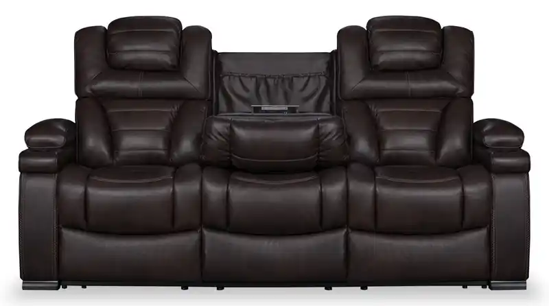 84 Genuine Leather Power Reclining Sofa with Power Headrests, Dual Cupholders and USB Ports
