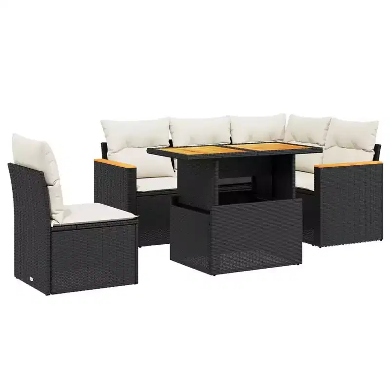 vidaXL Garden Sofa Set Black PE rattan 6 Piece Set