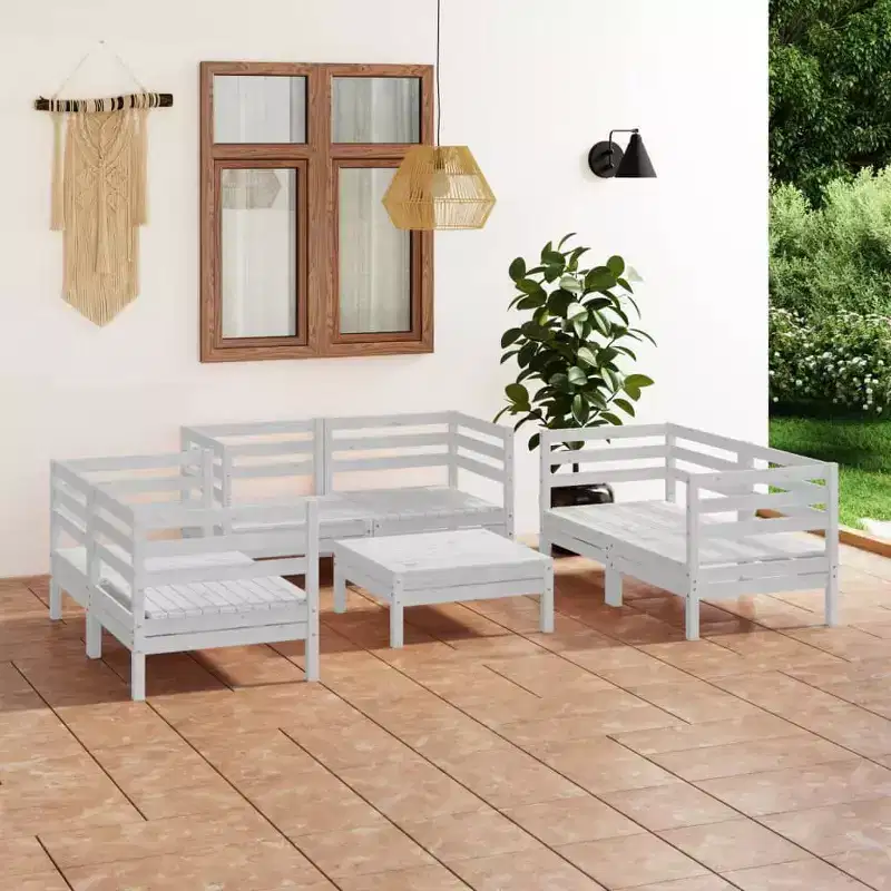 vidaXL Garden Lounge Set White Solid Pine Wood 7 Piece Set Modular