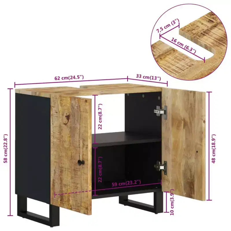 Sink Cabinet Natural wood Solid mango wood Medium Sink Cabinet