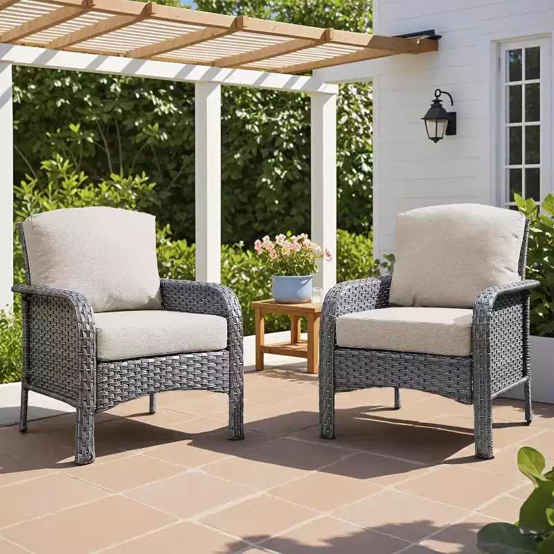 HOMLUX Set of 2 Patio Wicker Chairs Set Outdoor All Weather High Back Rattan Chairs