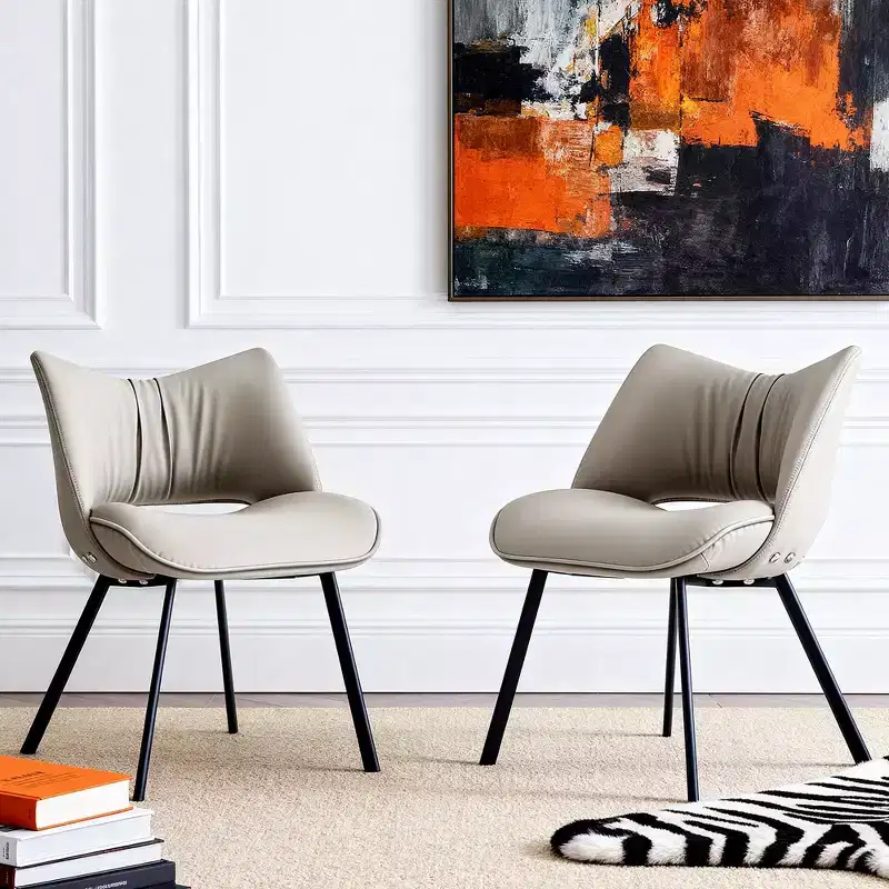 Chic Modern Upholstered Dining Chair with Curved Back and Black Metal Legs - Light Grey