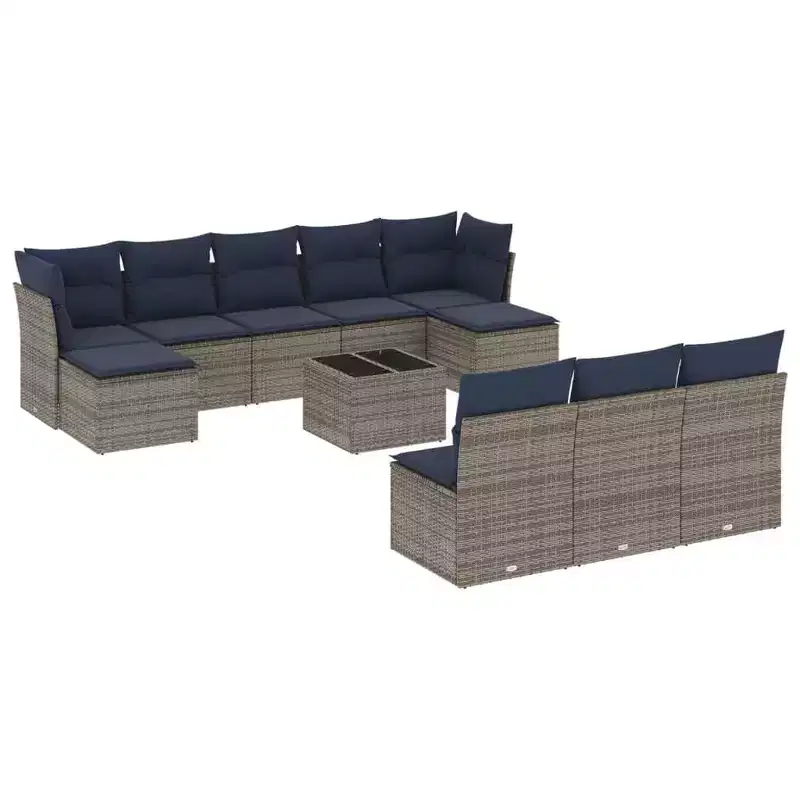 vidaXL 11 Piece Patio Sofa Set with Cushions Poly Rattan, Modular Outdoor Sectional, Multiple Colors/Models