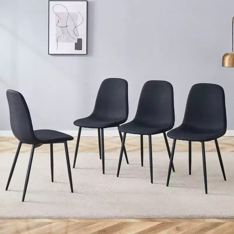 Set of 4 Luxury Linen-Cotton Dining Chairs with Black Metal Legs – Modern & Versatile