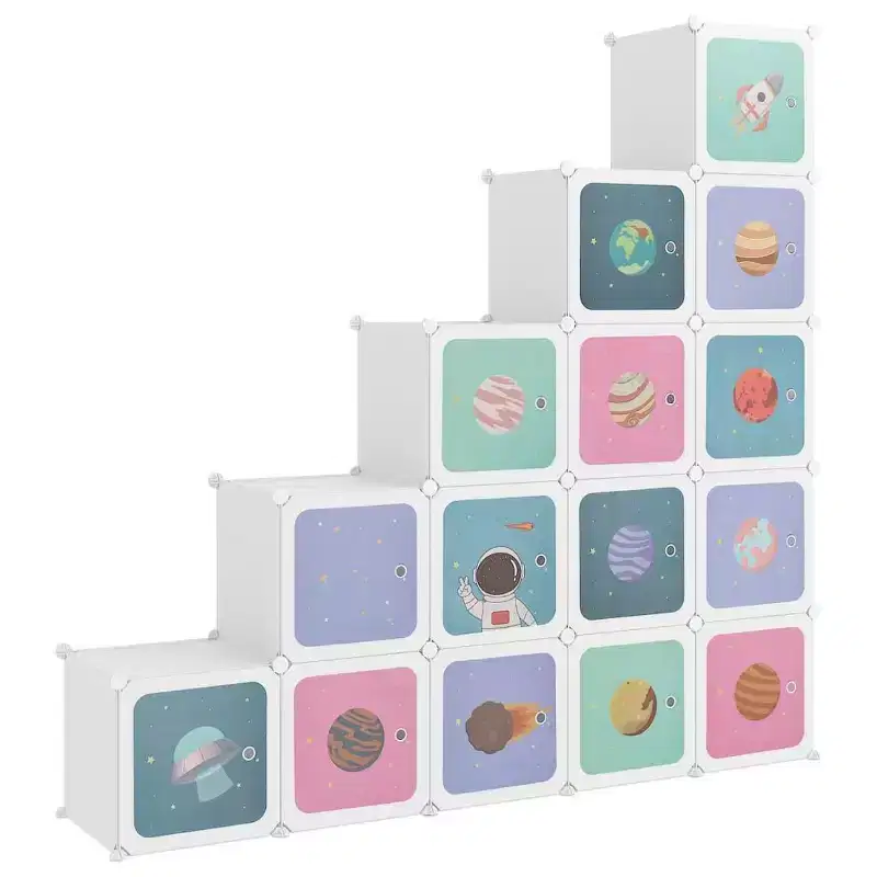 Cube Storage Cabinet for Kids with 15 Cubes Organizer Bookcase, White PP