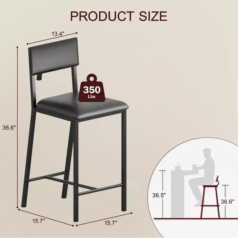 Upholstered PU Dining Chairs with Curved Backrest and Metal Legs, for Home, Bar, Black