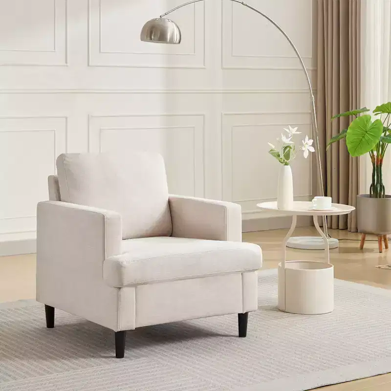 Accent Chair Modern Linen Living Room Chair for Living Room Sofa Chair with Wooden Legs Fabric Reading Living Room with Pillows Armchair